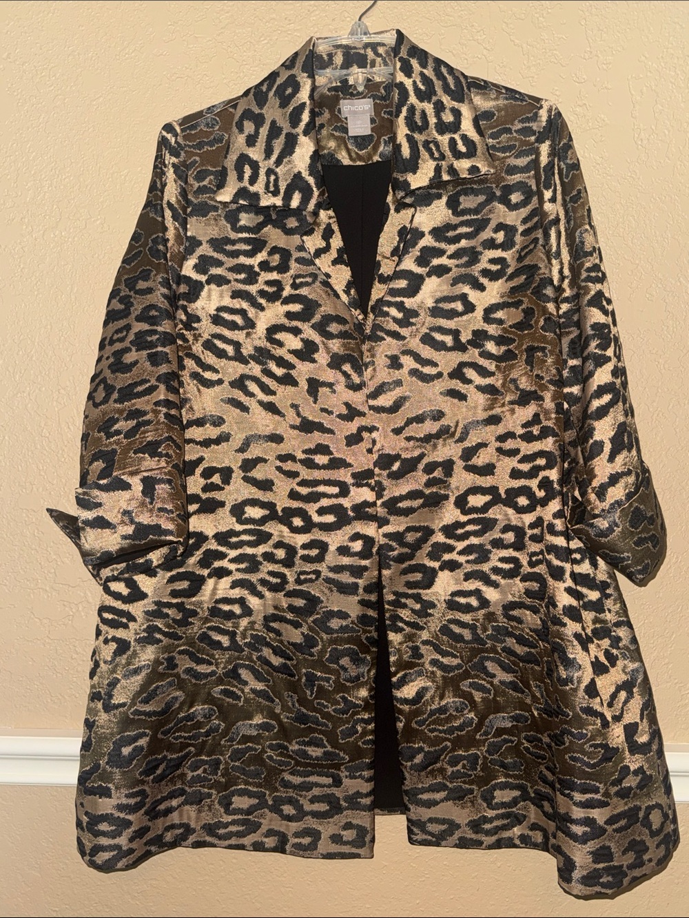 Chico’s Leopard Print Metallic Jacket/Blazer